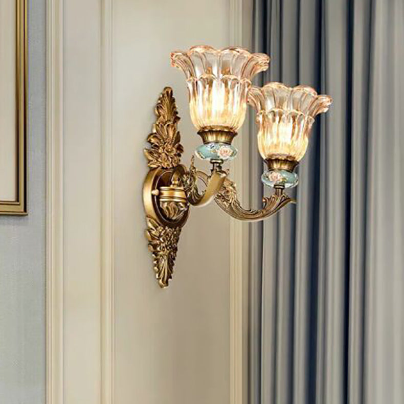 FlorisLuxe European Wall Lamp | Blossom Design | 1-2 Flames | High-Quality Resin & Glass | Elegance for Living Room & Hallway