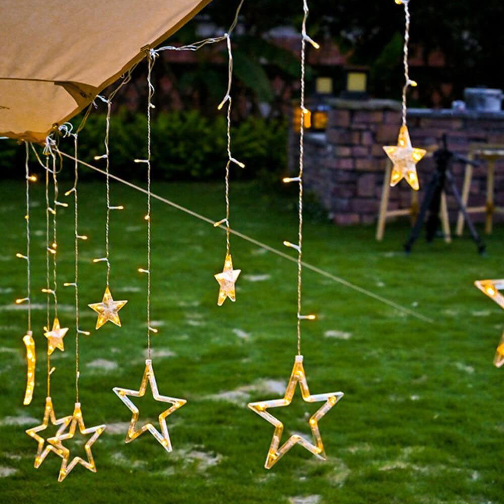 LED Solar Star Moon Curtain Light Christmas Outdoor Patio Decorative Camping String Lights