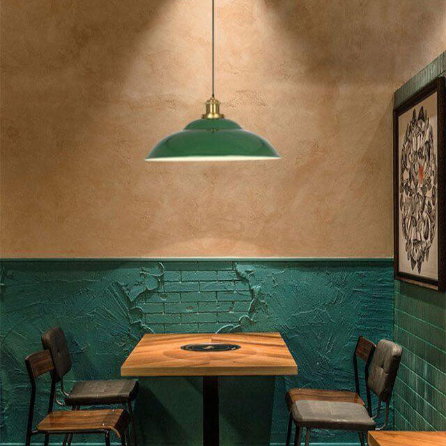 RetroDome Industrial Vintage Pendant Light | Green Iron Dome Design | Single Light | Rustic Ceiling Lighting