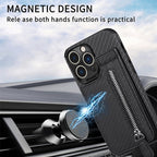Magnetic zipper wallet case with credit card holder