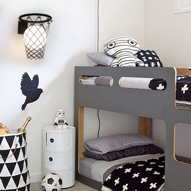 Slamora Children's Wall Light | Basketball Hoop Design | Glass & Metal | Art Deco Style | Bedroom Light