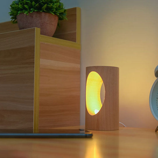 Japanese solid wood rectangular column LED night lamp USB table lamp