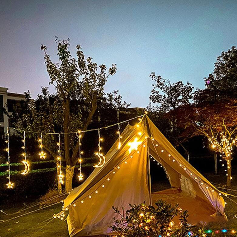 LED Solar Star Moon Curtain Light Christmas Outdoor Patio Decorative Camping String Lights