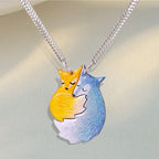 Hand-painted Fox and Wolf Couple Embrace Necklace