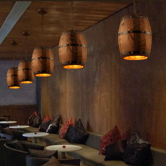 BarrelGlow Vintage Pendant Light | Wood Wine Barrel Design | 1-bulb | Rustic Lighting