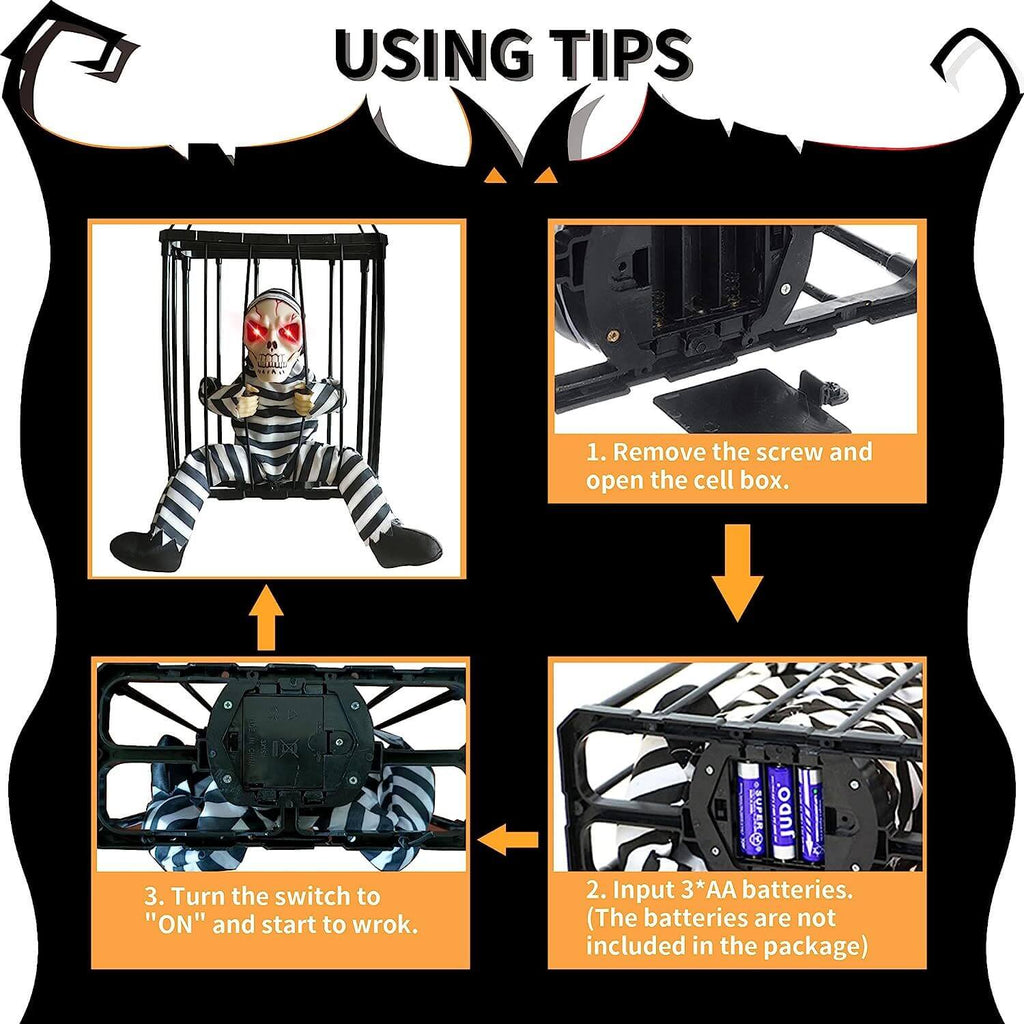 Halloween Decoration – Movable Prisoner in Cage with Sound and Motion Sensor