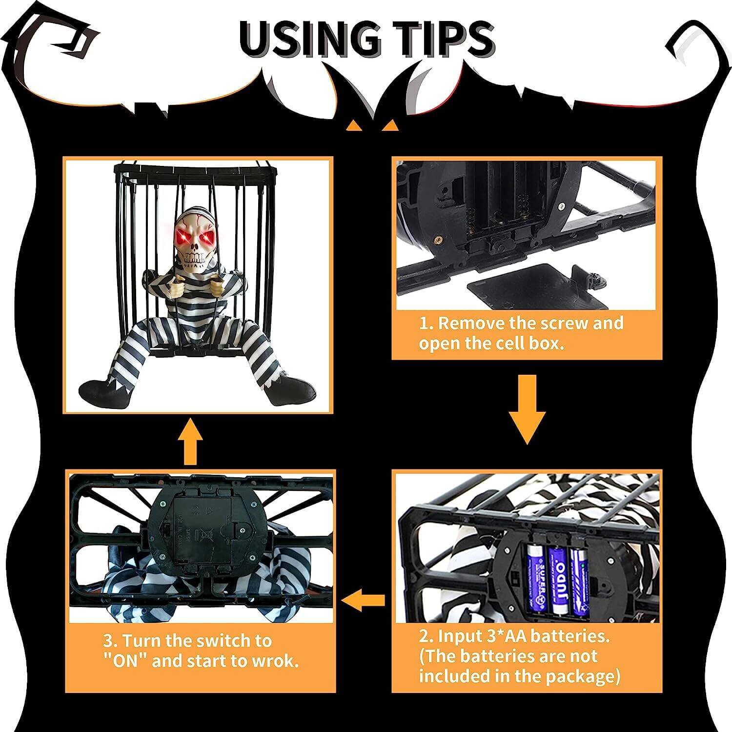 Halloween Decoration – Movable Prisoner in Cage with Sound and Motion Sensor