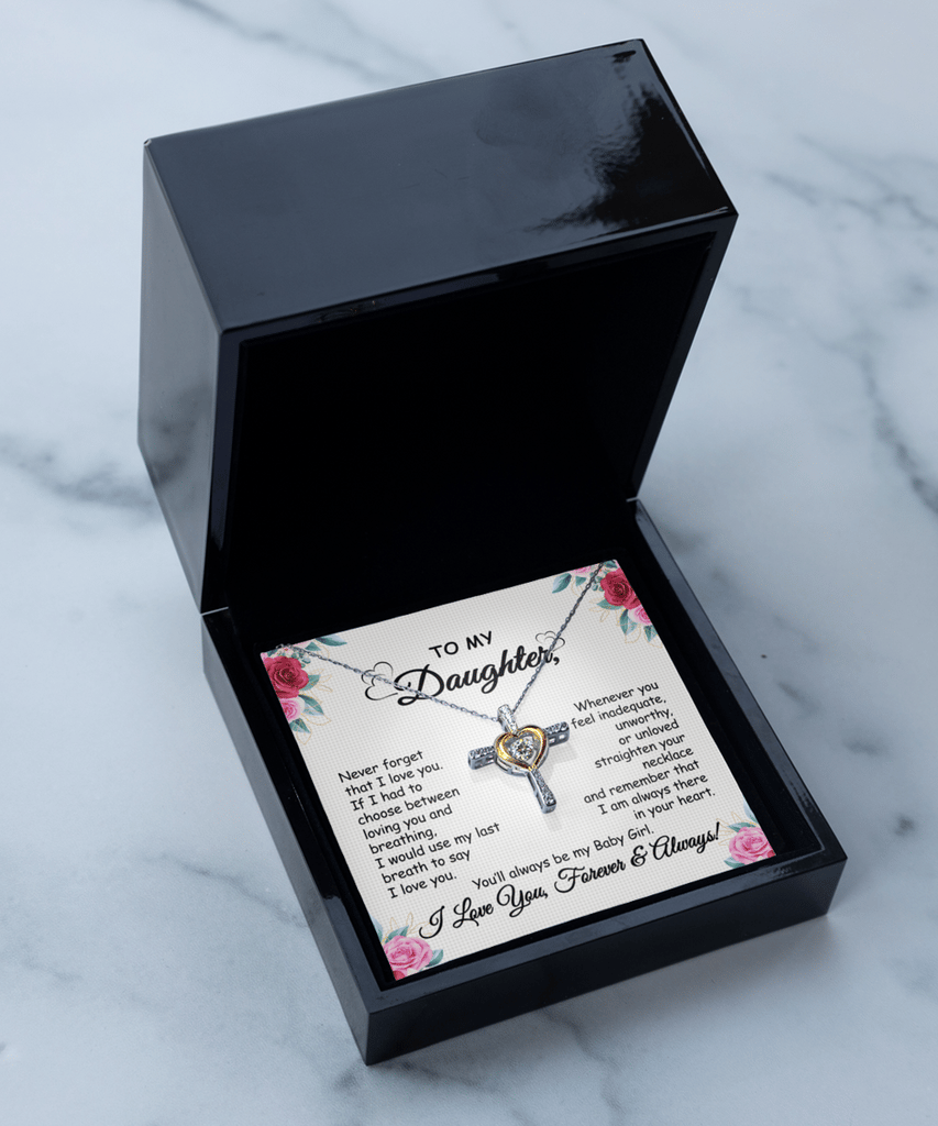 Daughter Necklace Gift | Cross Pendant with Cubic Zirconia | Silver-Plated | 16–18" Chain