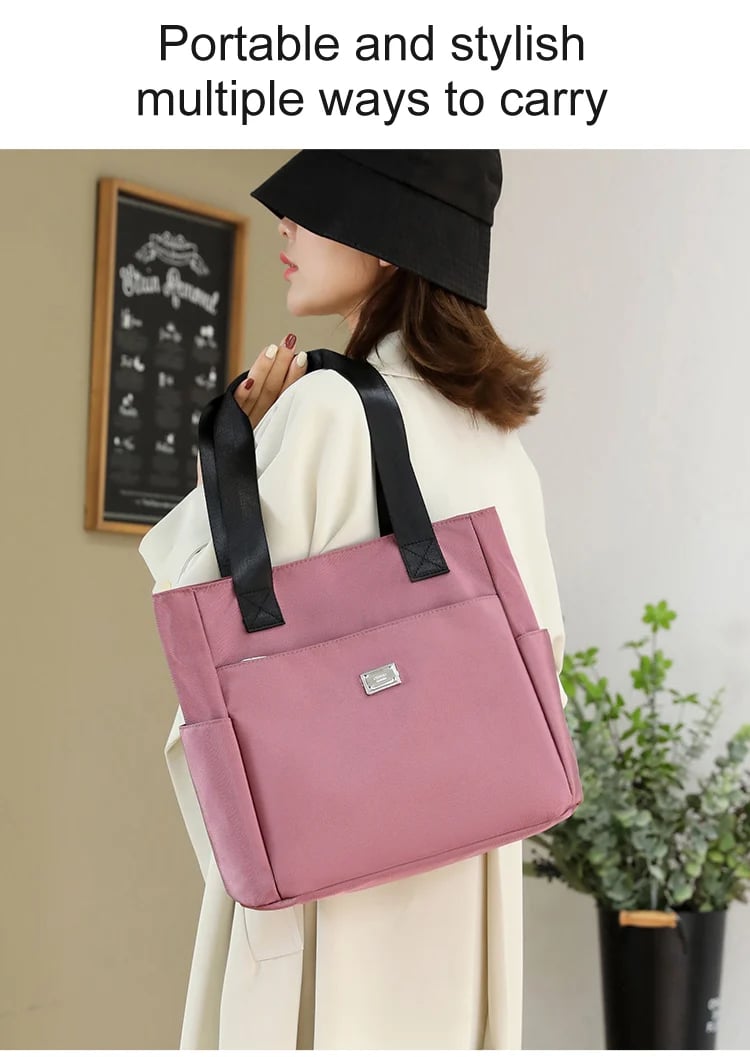 Nylon shoulder bag with large capacity – water-repellent with multiple pockets