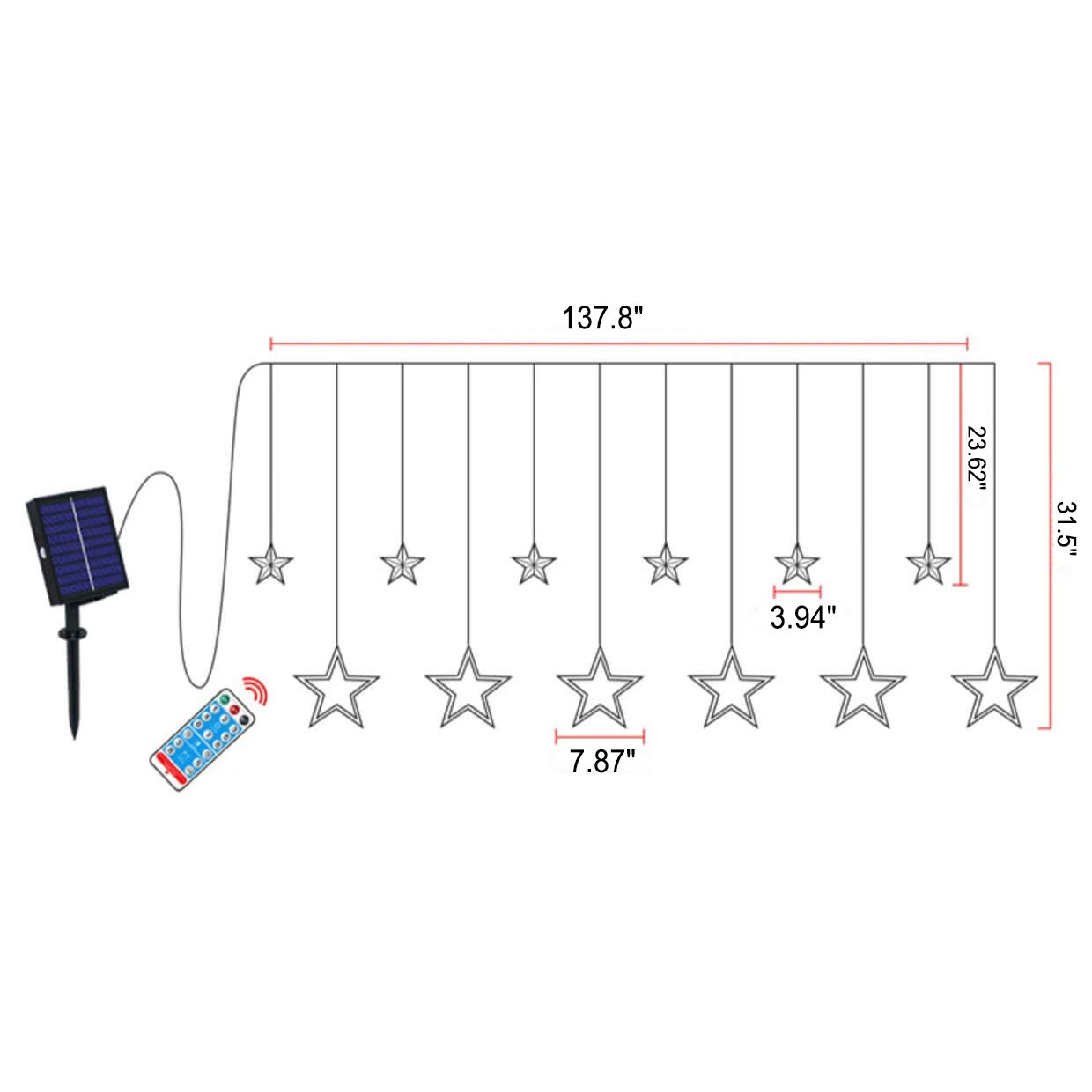 LED Solar Star Moon Curtain Light Christmas Outdoor Patio Decorative Camping String Lights