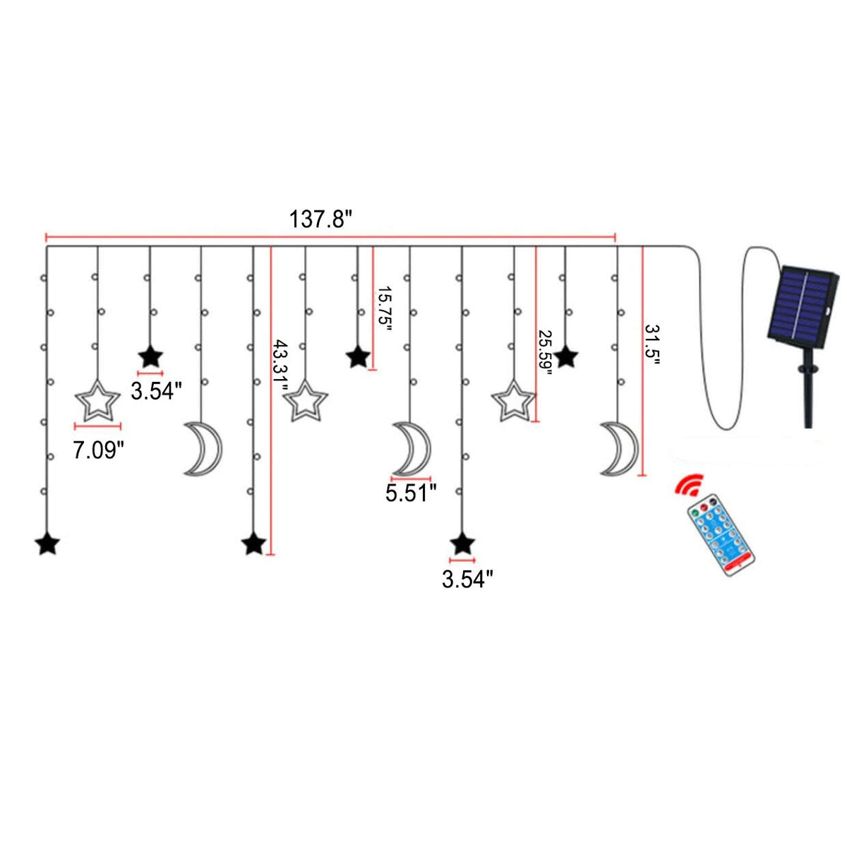 LED Solar Star Moon Curtain Light Christmas Outdoor Patio Decorative Camping String Lights