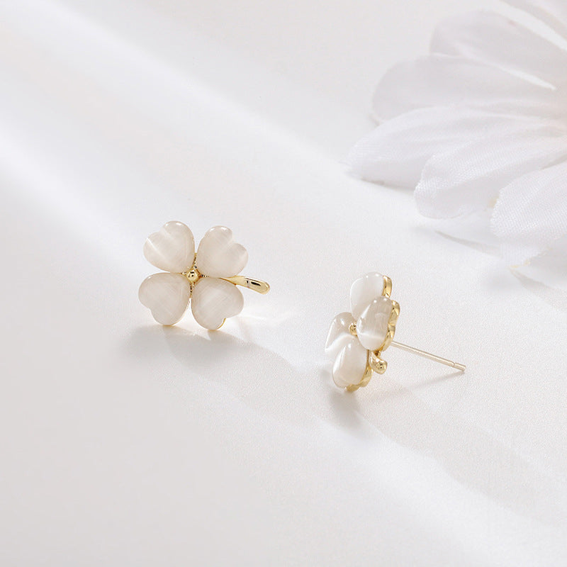 Heart-shaped Opal Lucky Four Leaf Clover Earrings
