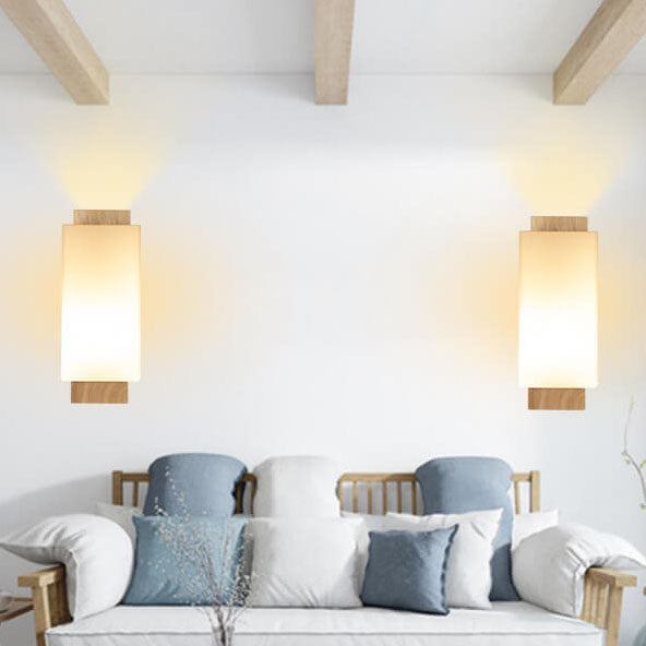 Modern minimalist solid wood square glass column 1-light wall sconces lamp
