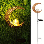Solar Garden Light made of Metal – Waterproof LED Design in Moon, Flame, Sun or Star Shape