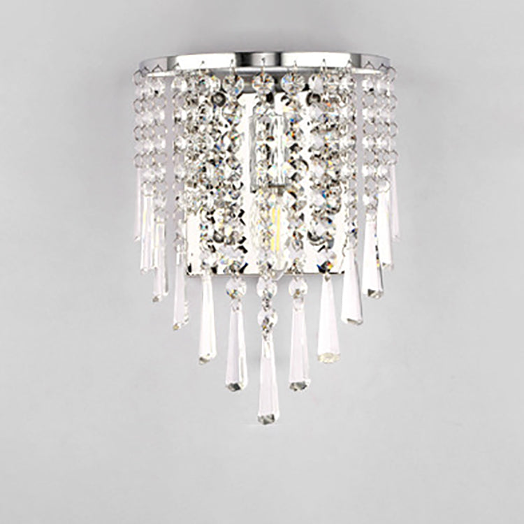 Modern Luxury Semi-Round Octagonal Pearl Stainless Steel Crystal 1-Light Wall Sconce Lamp for Living Room