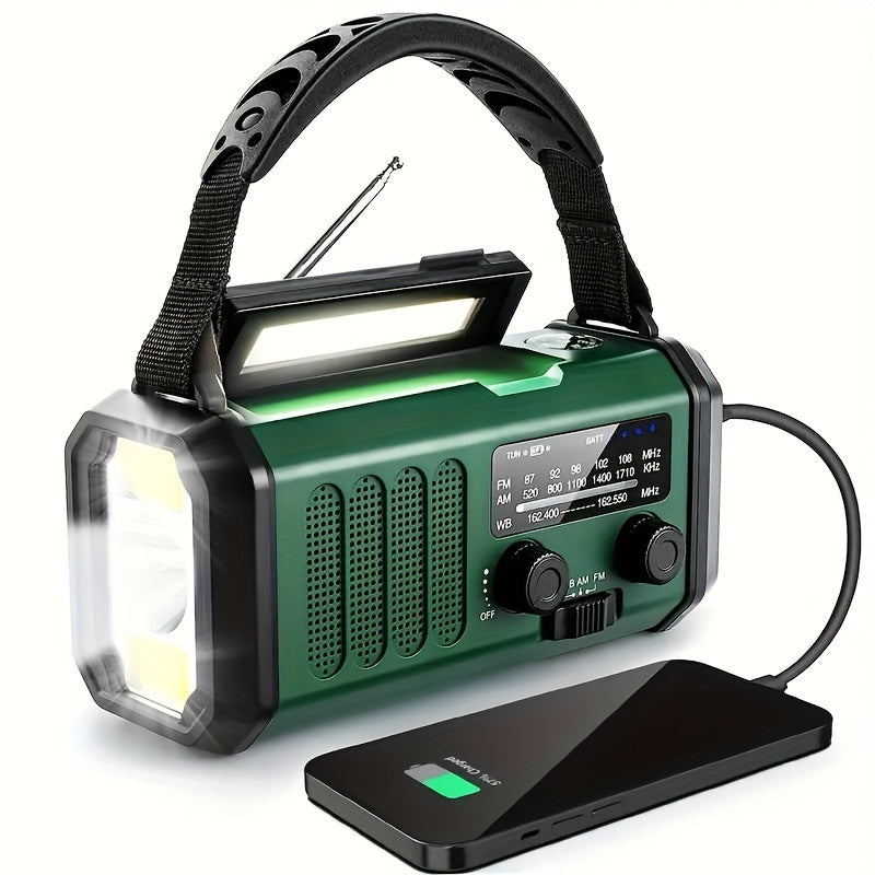 Solar emergency radio with power bank – crank radio with LED flashlight for camping & outdoor
