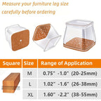 Clear Silicone Chair Leg Caps with Integrated Felt Pads