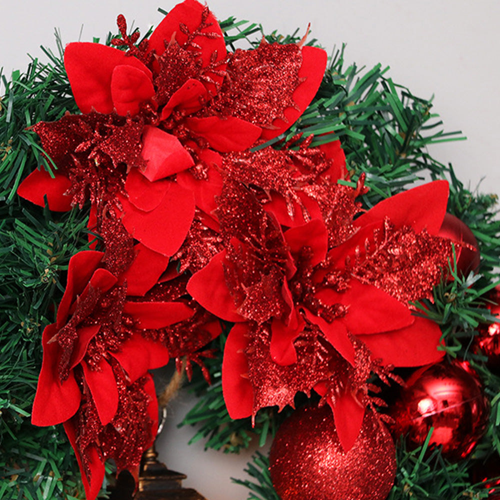 LED Christmas Wreath with Red Bow for Indoor Holiday Decor