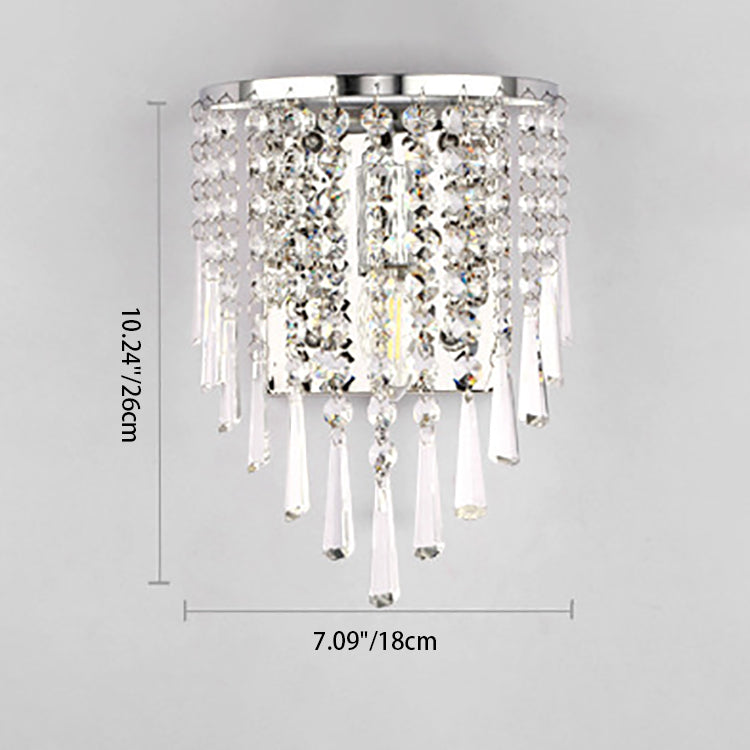 Modern Luxury Semi-Round Octagonal Pearl Stainless Steel Crystal 1-Light Wall Sconce Lamp for Living Room