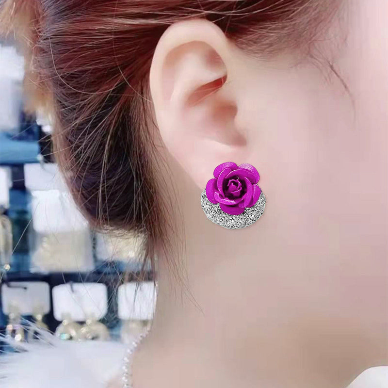 Blue Rose Stud Earrings