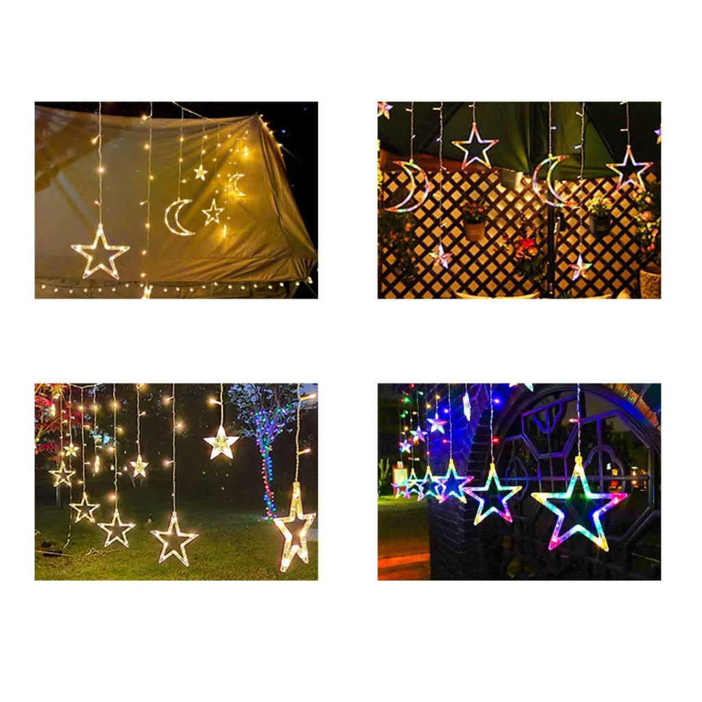 LED Solar Star Moon Curtain Light Christmas Outdoor Patio Decorative Camping String Lights