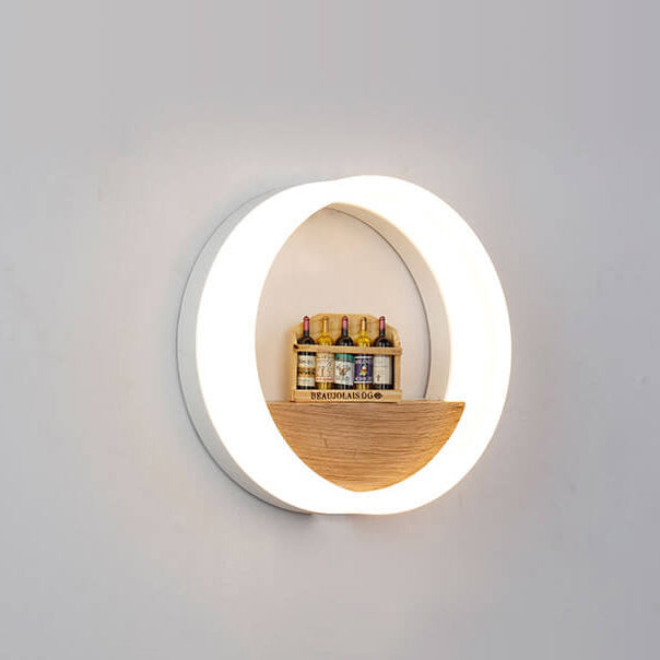 Lumoshelf LED Wall Light | Solid Wood with Shelf | Round Wall Lamp | Warm & White Light