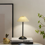 Contemporary Scandinavian rechargeable iron fabric cone pleated LED table lamp for bedside