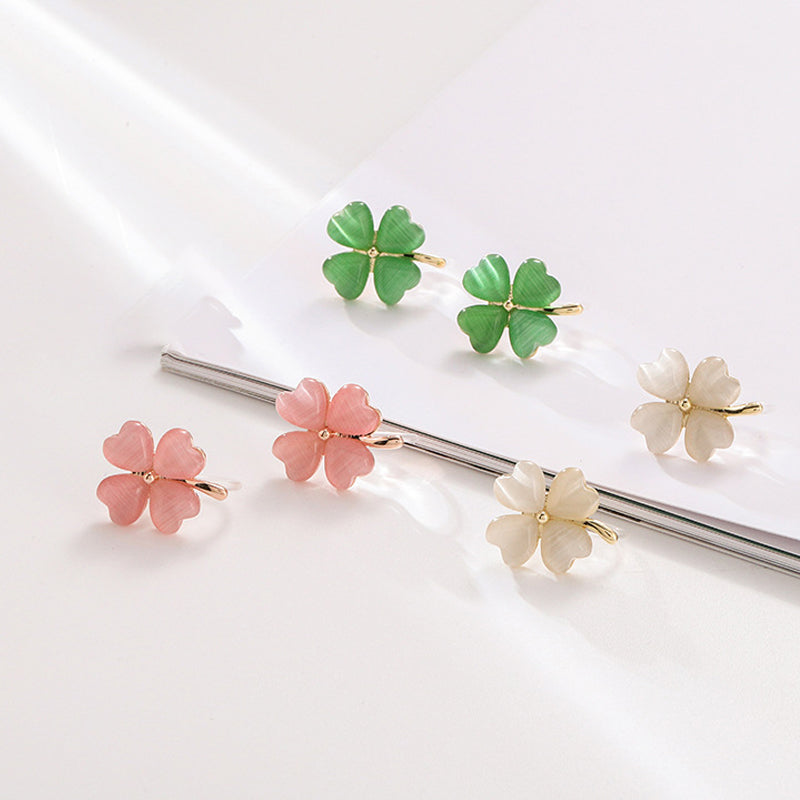 Heart-shaped Opal Lucky Four Leaf Clover Earrings