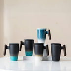 TeaCraft Ceramic Mug | Handmade | With Tea Infuser & Wooden Handle | Retro Design