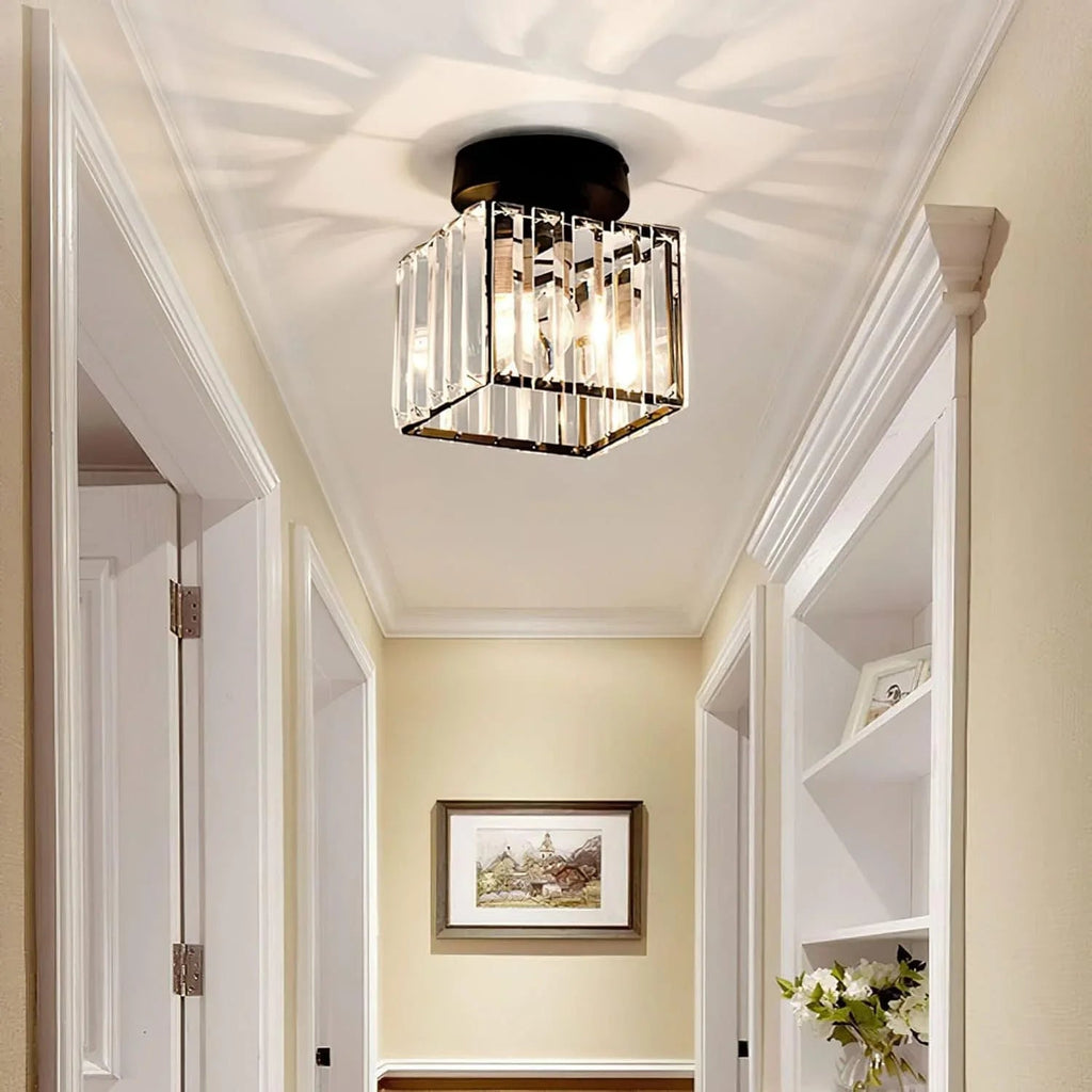 Modern Crystal Ceiling Light with Gold and Black Accents – Stylish Lighting for Your Home