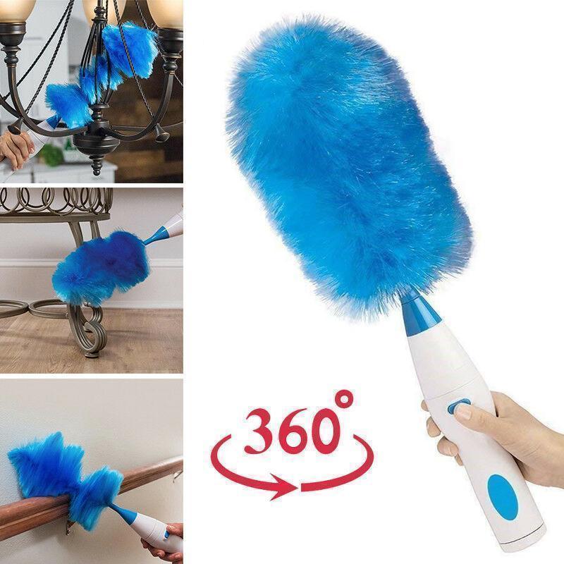 360° rotating electric spin duster motorized dust cloth with 2 brushes