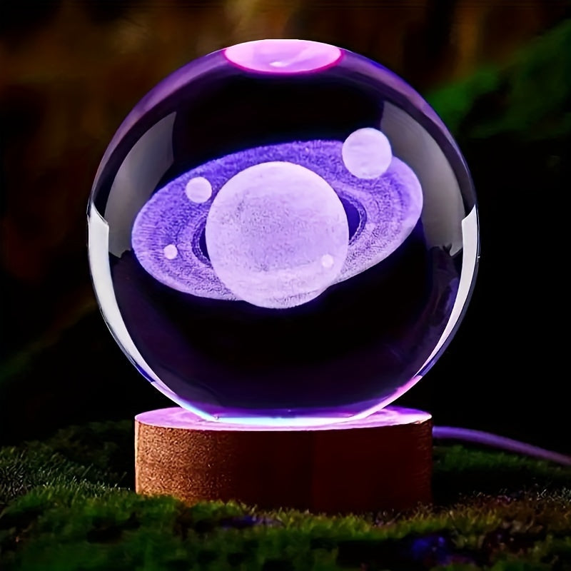 LumiSphere - Luxury 3D Crystal Table Lamp with Wooden Base