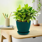 Flower pot with groove structure and saucer – Sturdy plastic pot for plants
