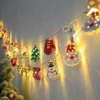 Battery-Powered LED Christmas String Lights with Snowman and Tree Designs