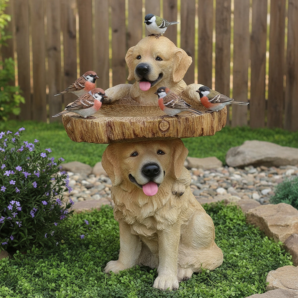 Golden Retriever Puppy Bird Bath Garden Statue
