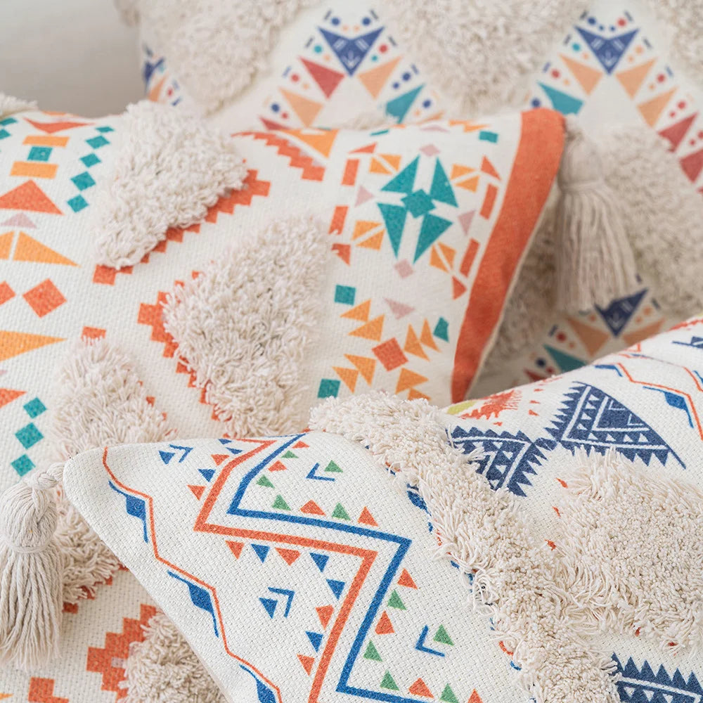 Boho Geometric Tufted Cushion Cover – Decorative Pillow for Home and Sofa