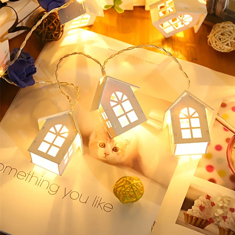 LED fairy lights with mini houses - Decorative Christmas lighting for indoor use