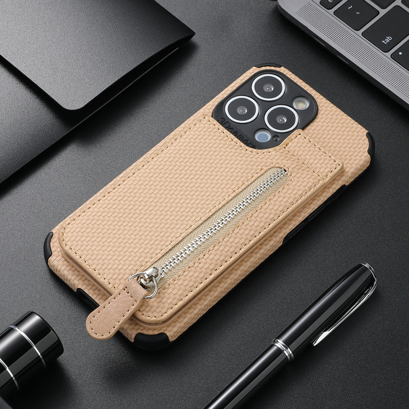 Magnetic zipper wallet case with credit card holder