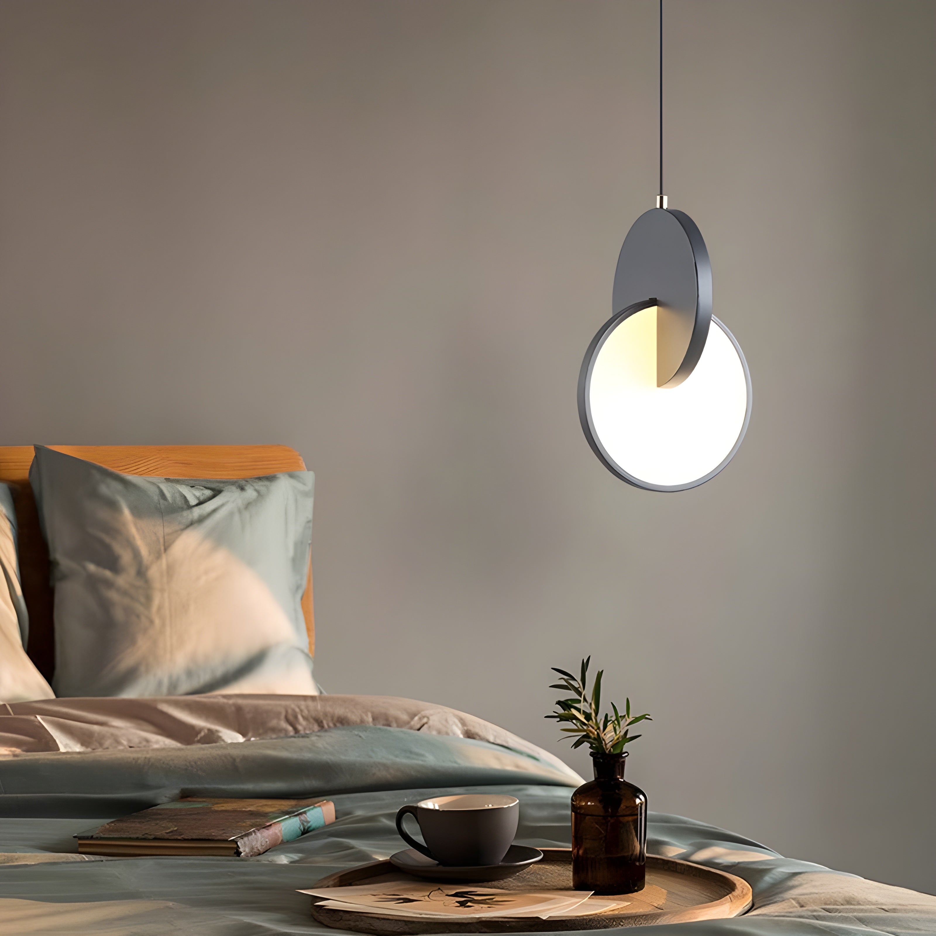 Modern Scandinavian LED Pendant Lamp with Round Frame and Warm Glow