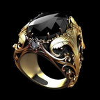Engraved Mens Black Stone Ring