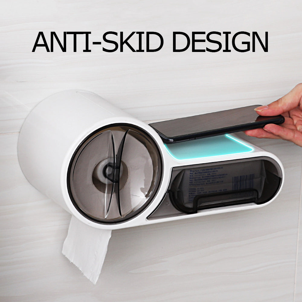 DryHold Self-Adhesive Toilet Paper Holder – Waterproof Wall Solution with Extra Storage Space