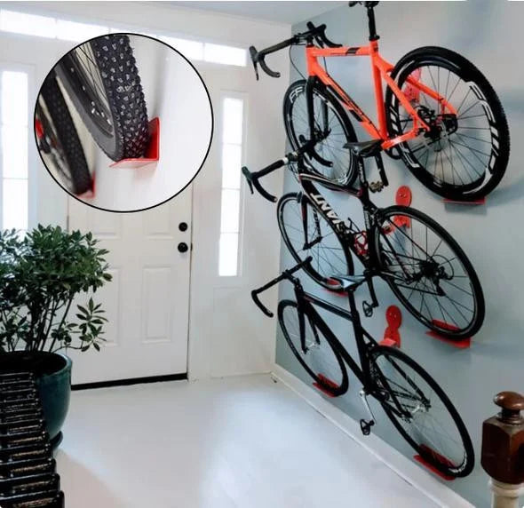 Steel Bicycle Wall Mount with Horizontal, Space-Saving Storage