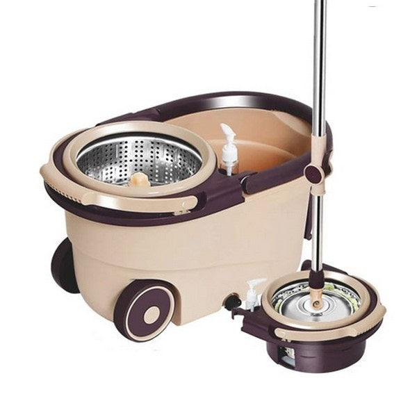Spin Mop and Bucket Set with Microfiber Heads and Drain Plug