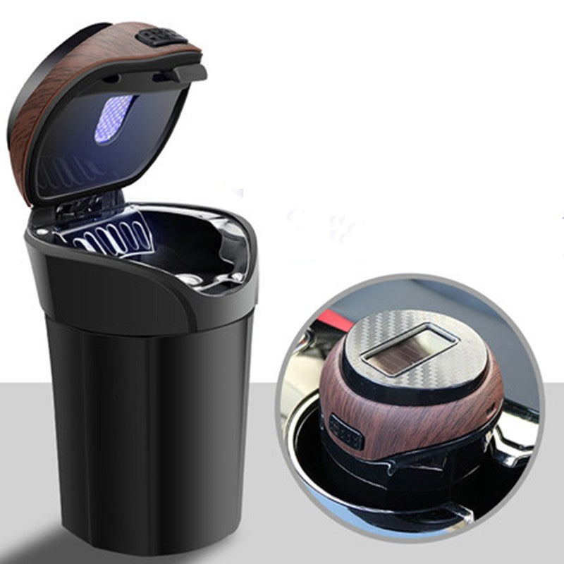 Detachable Stainless Steel Car Ashtray with Lid and LED Light, Powered