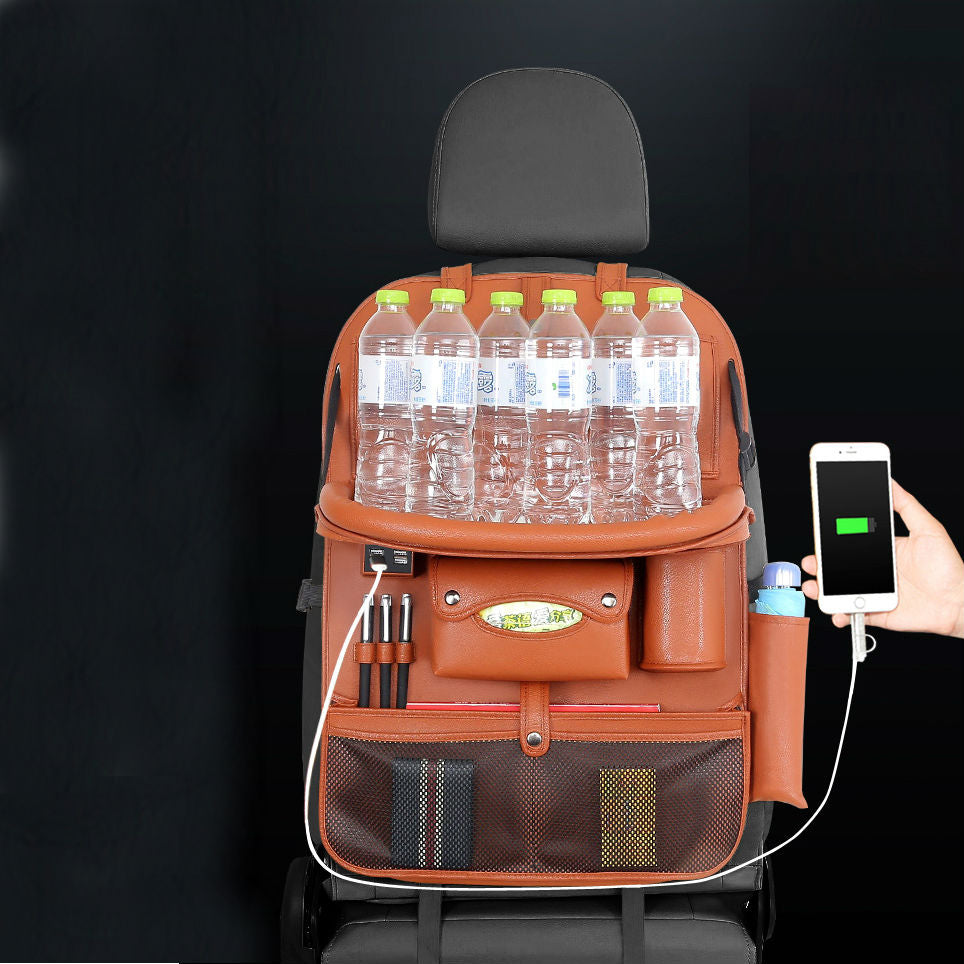 Multifunctional Car Seat Back Large Capacity Storage Bag with 4 USB Charging Ports, Retractable Tray, Tablet Holder, Tissue Storage, Cup Holder, Large Storage Bag and More