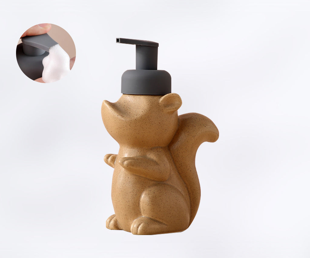 Ceramic Soap Dispenser, Squirrel Foam Pump Bathroom Bottle, Animal Design, Refillable Reusable Lotion Pump for Bathroom Kitchen, 510ml/17.2oz
