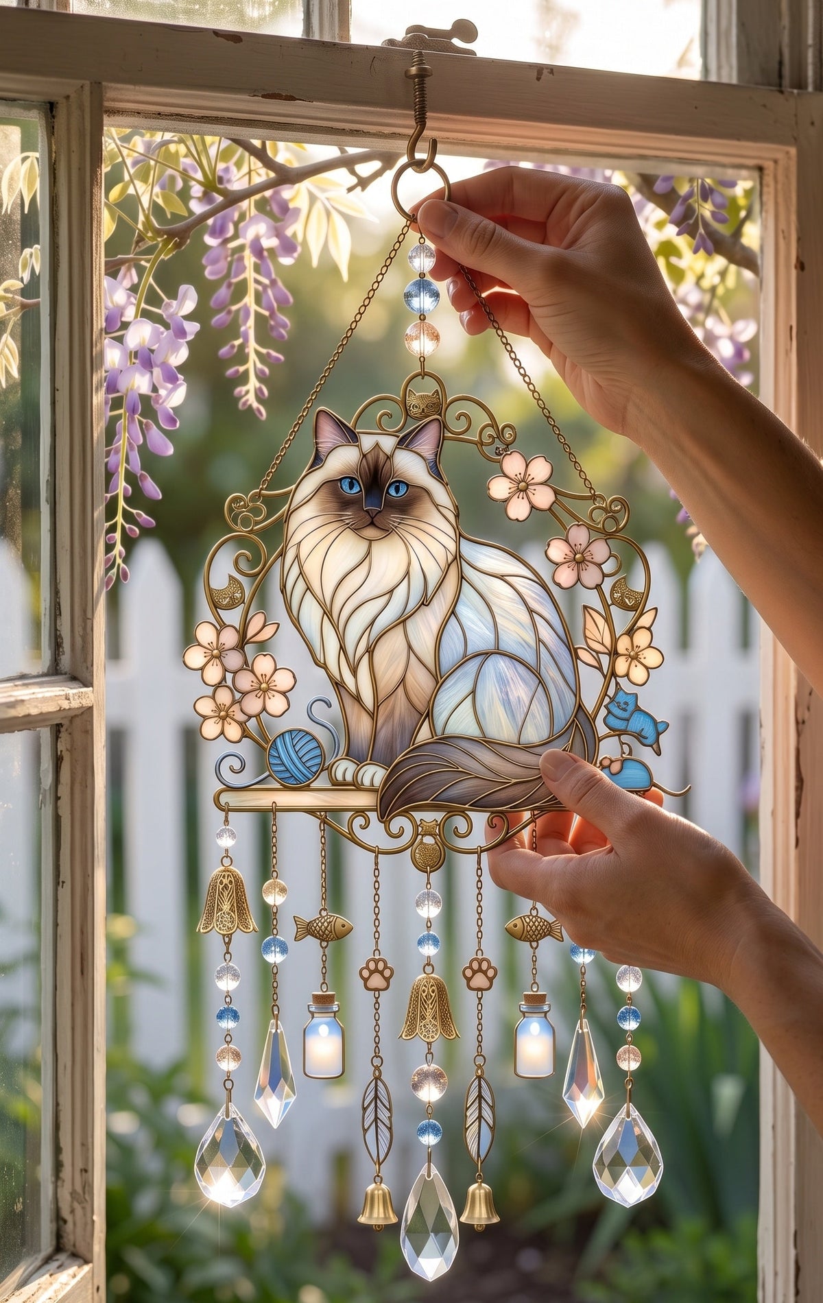 Cat Stained Glass Suncatcher Wind Chime – For Cat Lovers & Pet Owners