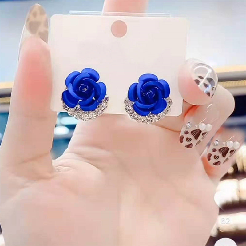 Blue Rose Stud Earrings