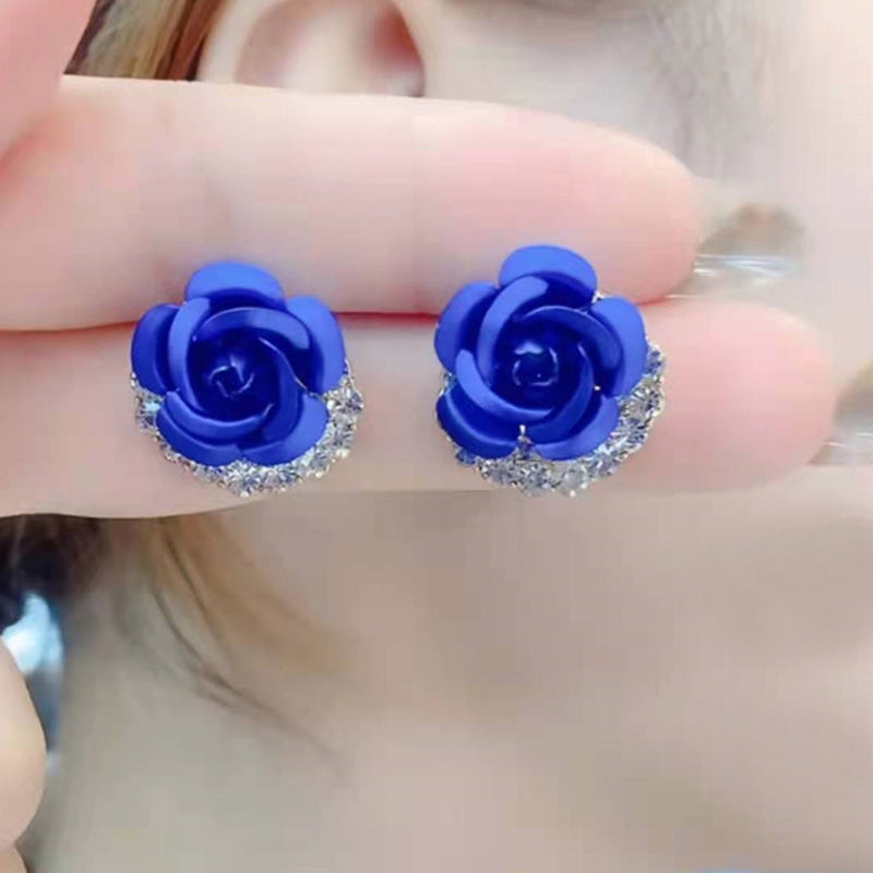 Blue Rose Stud Earrings