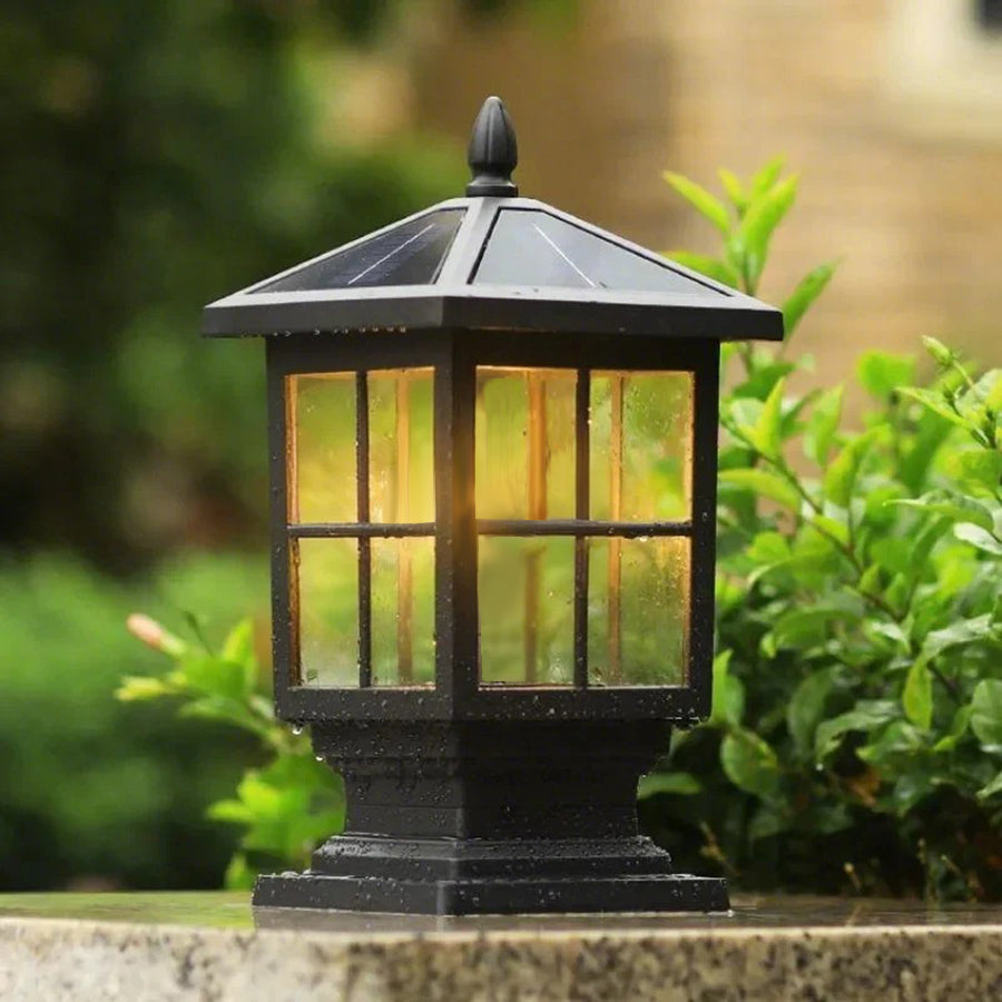 Classic Black Square LED Post Lights Solar Powered